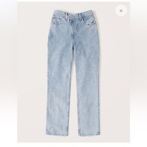 Abercrombie Curve ultra high rise straight jean cross cross waist band
